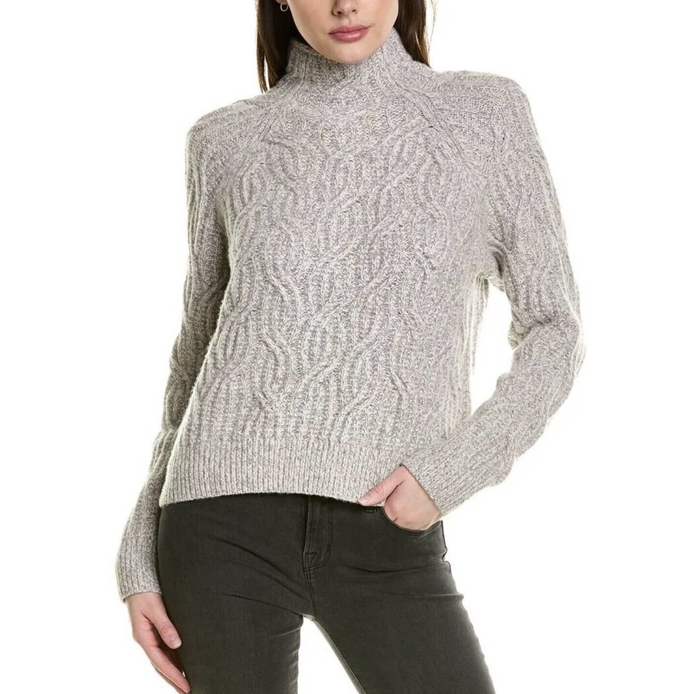 Vince Cable Knit Mock Turtleneck Sweater Heather‎ Grey Wool/ Cashmere Sz XS